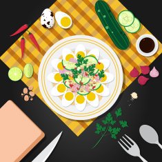 Boiled eggs of a partridge spicy salad thai food-Vector illustration