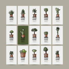 Business cards with cactus in pots sketch for your design
