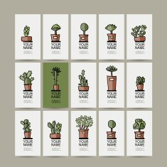 Business cards with cactus in pots sketch for your design N2