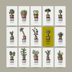 Business cards with cactus in pots sketch for your design N3