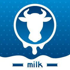 Cow head emblem design on wave of milk background
