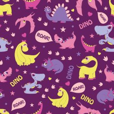 Vector Girly Dinosaurs Roaring Seamless Pattern Blue Tyrannosaurus Pink Stegosaurus