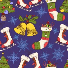 Vector vintage Christmas seamless pattern with the tree gold be N2
