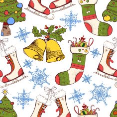 Vector vintage Christmas seamless pattern with the tree gold be N3