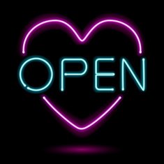 Neon sign open heart vector illustration