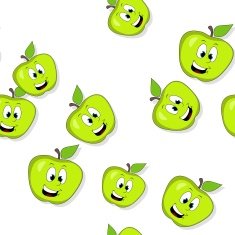 Seamless pattern with smiling apples on white