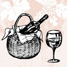 Bucket with bottle of wine and wineglass