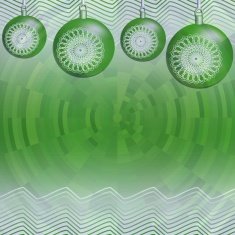 Green wavy christmas background with balls and circle