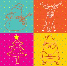 Pop Art Merry Christmas elements outline