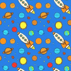 Sketch rocket and planets