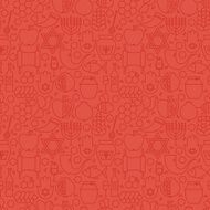 Thin Holiday Line Jewish New Year Red Seamless Pattern