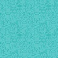 Thin Line Jewish New Year Holiday Seamless Blue Pattern
