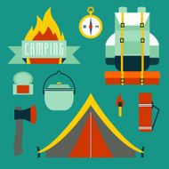 Camping icons set Flat style vector illustration