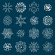 Set of round calligraphic patterns or snowflakes N4