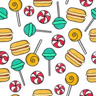 Seamless doodle pattern with sucking sweet candie macaroon N2