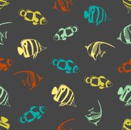 Seamless background made of exotic fish in linear style