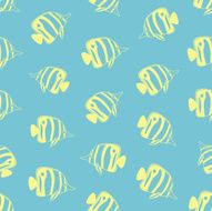 Seamless background made of exotic fish in linear style N3