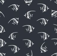 Seamless background made of exotic fish in linear style N4