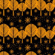 Seamless pattern with decorative trees snowflakes
