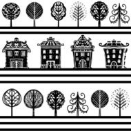 Seamless pattern with buildings trees