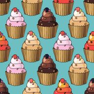 Seamless pattern with cherry cupcakes N6