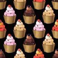 Seamless pattern with cherry cupcakes N7