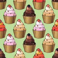 Seamless pattern with cherry cupcakes N8