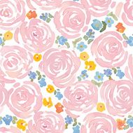 hand drawn watercolor roses and cute little flowers seamless pattern N7
