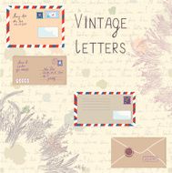 Vintage letters and paper set with floral elements