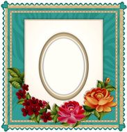 background with an oval frame for the photo and roses