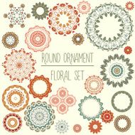 Floral round mandala ornament abstract vector decoration elements set