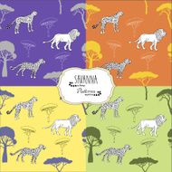 Set seamless patterns with savanna animals