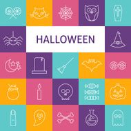 Vector Line Art Modern Halloween Holiday Icons Set