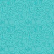 Thin Line Halloween Holiday Seamless Blue Pattern