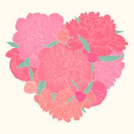 Beautiful heart decorated by flowers peony I love you