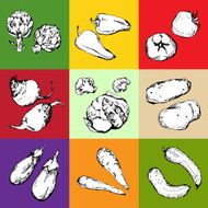 Web icon set of different hand drawn vegetables N5