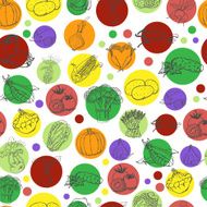 Seamless pattern with vegetables in colored circles