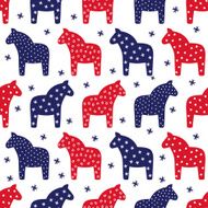 Seamless scandinavian pattern with traditional horses and snowflakes