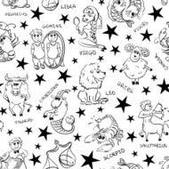 Black and White Seamless Pattern of Zodiac Signs N2
