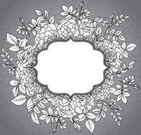 Elegant floral template with graphic bush roses and leaves