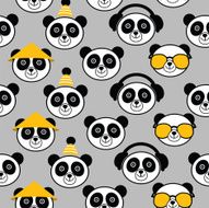 grey cartoon seamless pattern with panda