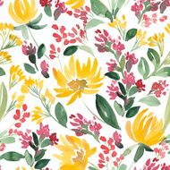 Watercolor flowers and leaf seamless summer pattern N2