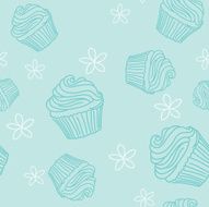 Sketchy Style Cupcake Seamless Repeating Pattern Tile in Light Blue