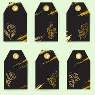 Set of six elegant labels with gold flower