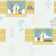 Seamless pattern with windows and plants