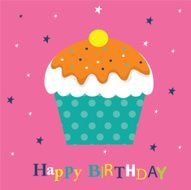 Birthday Card with Cupcake - Illustration