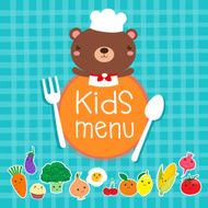 Design of kids menu with cute bear chef N2