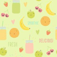 Funny fruits and smoothie jars seamless pattern