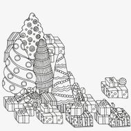 Set of Christmas trees and gifts hand-drawn
