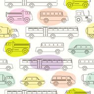 Seamless baby background with contour retro car linear icons